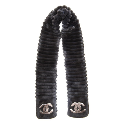 Chanel Orylag Rabbit Fur CC Scarf Black Grey 1 of 4