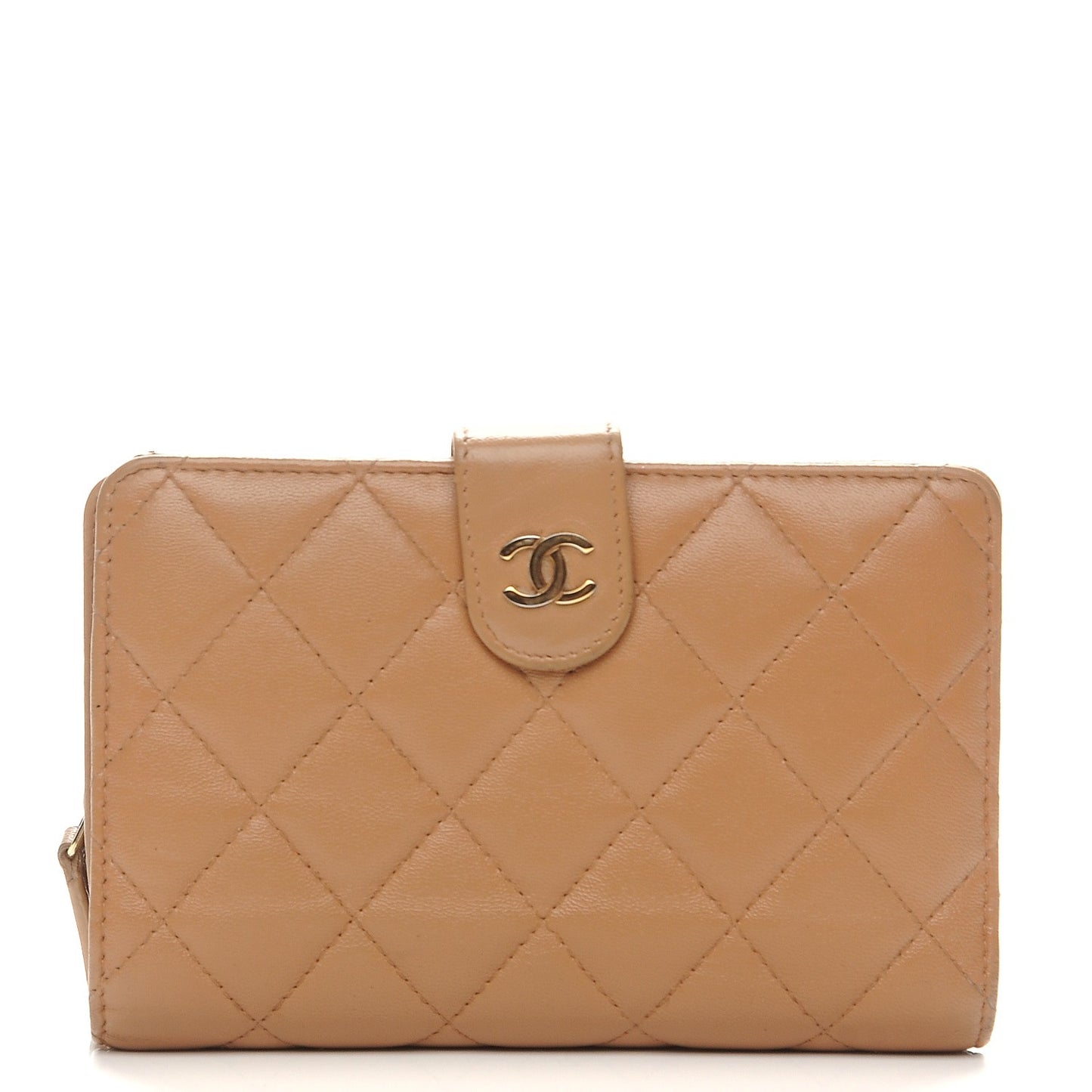Lambskin Quilted Zipped Pocket Wallet Beige