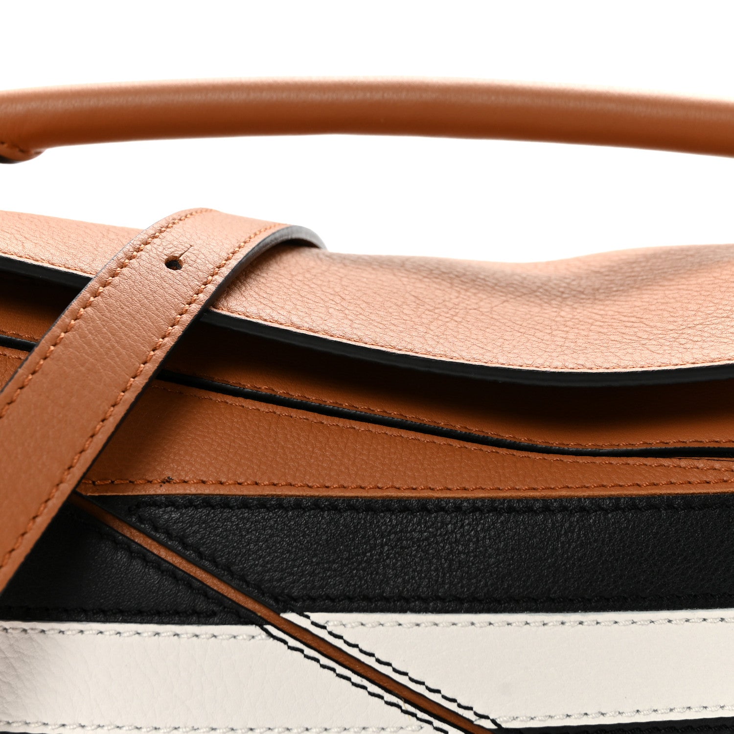 Loewe Calfskin Marine Stripe Small Puzzle Bag Tan Black White 7 of 9