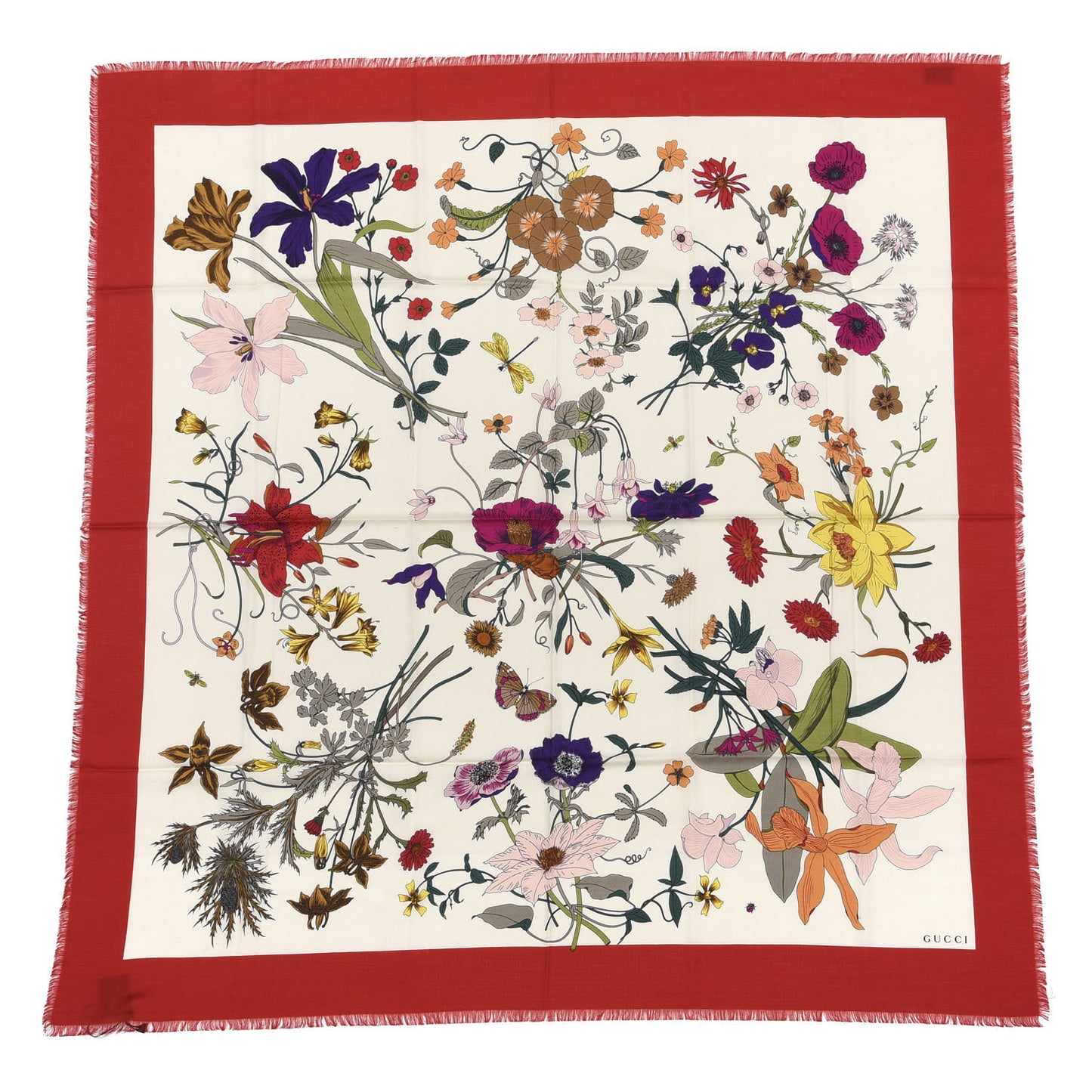 Silk Flora Gothic Square Scarf Ivory Red