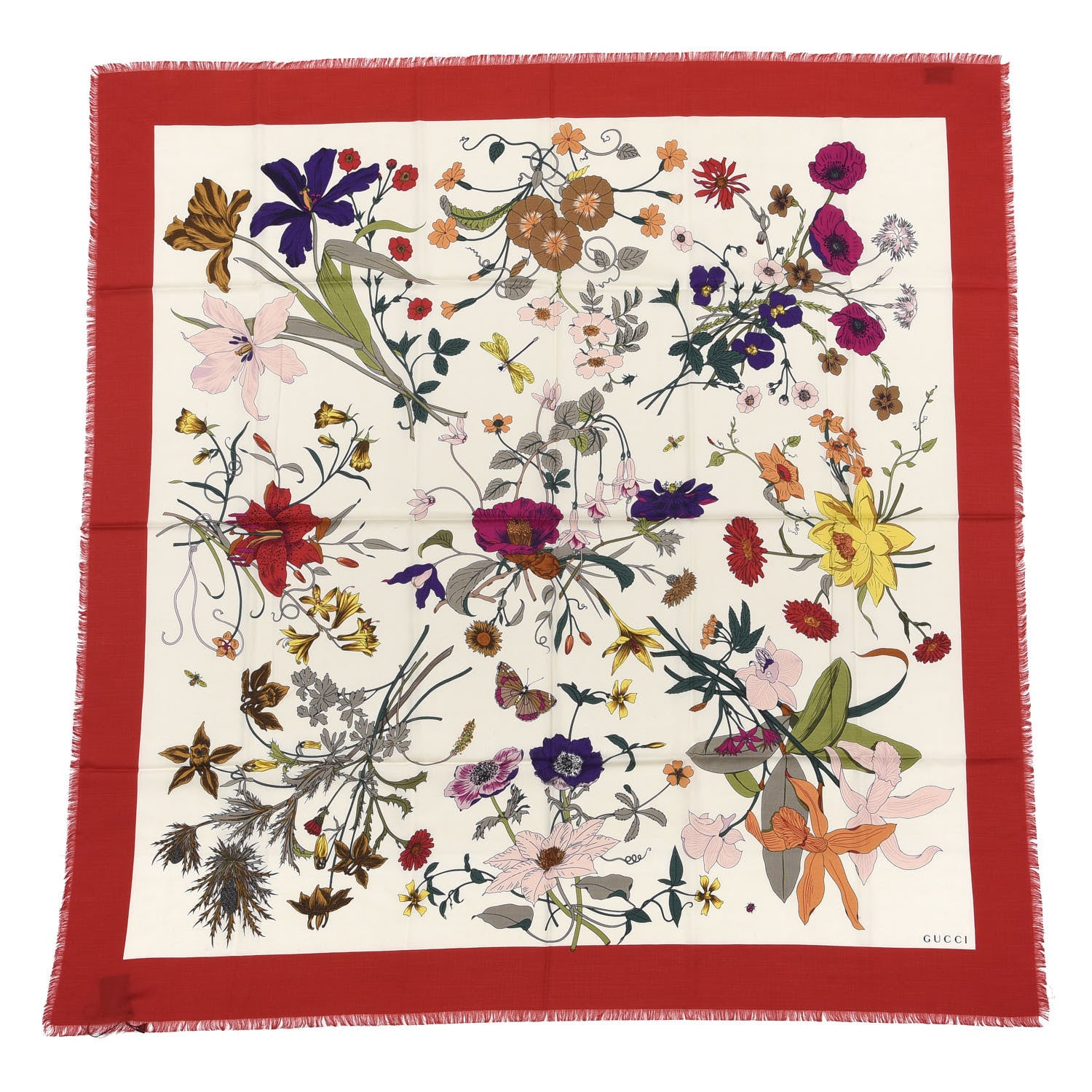 Gucci Silk Flora Gothic Square Scarf Ivory Red 1 of 4