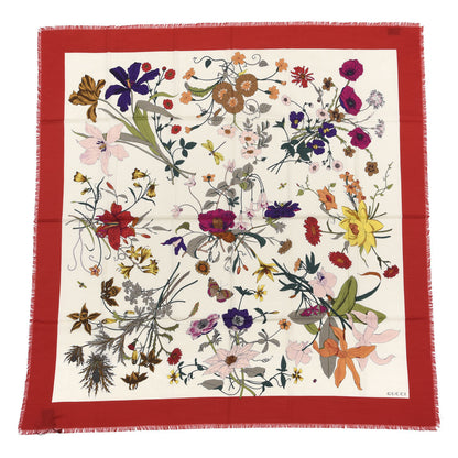 Gucci Silk Flora Gothic Square Scarf Ivory Red 1 of 4