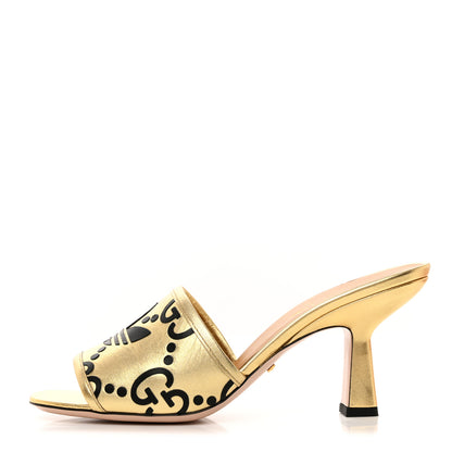 Gucci X ADIDAS Nappa Silk Charlotte Monogram Jumbo GG Trefoil 75mm Slide Sandals 37.5 King Gold Black 1 of 9