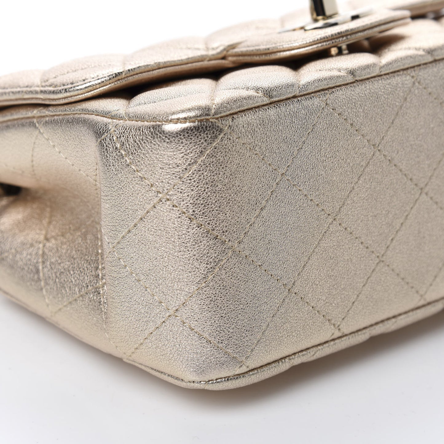 Metallic Lambskin Quilted Mini Square Flap Gold