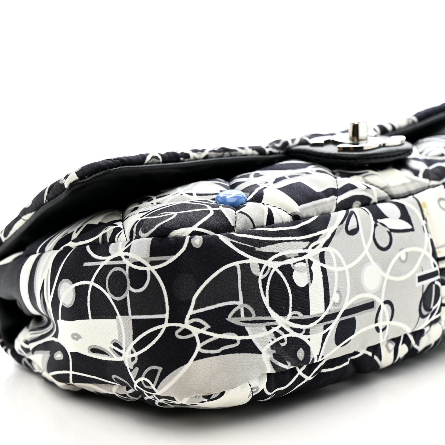 Satin Quilted Medium Kaleidoscope Flap Black White