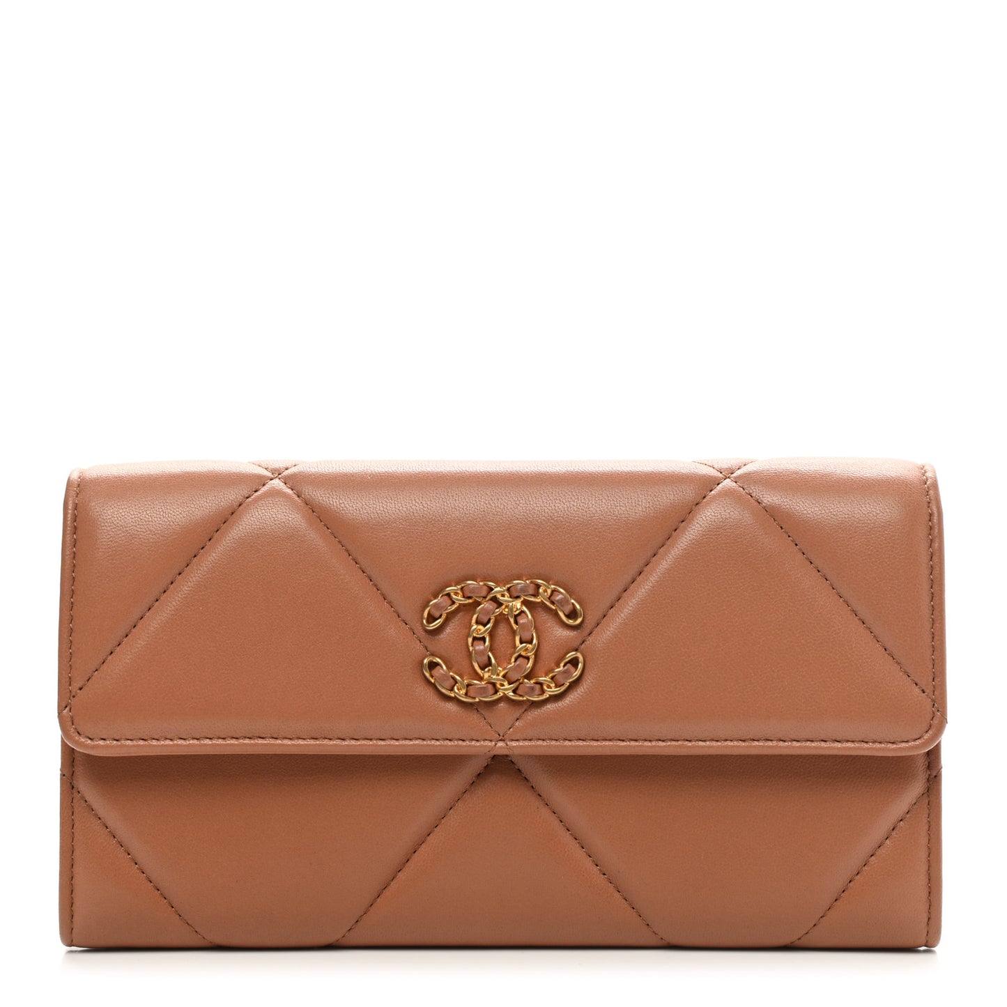 Lambskin Quilted Chanel 19 Flap Wallet Brown