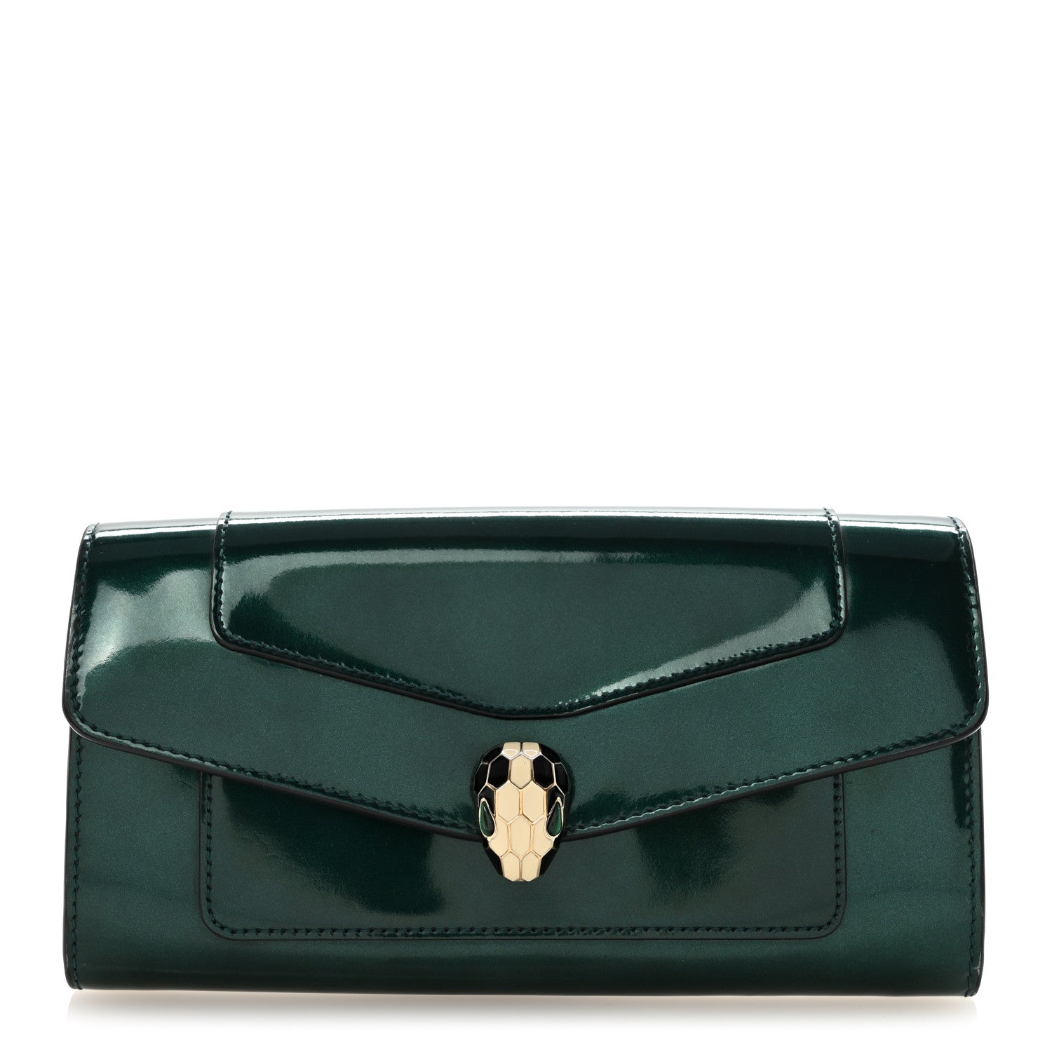 Bulgari Metallic Calfskin Serpenti Forever Wallet Emerald 1 of 9