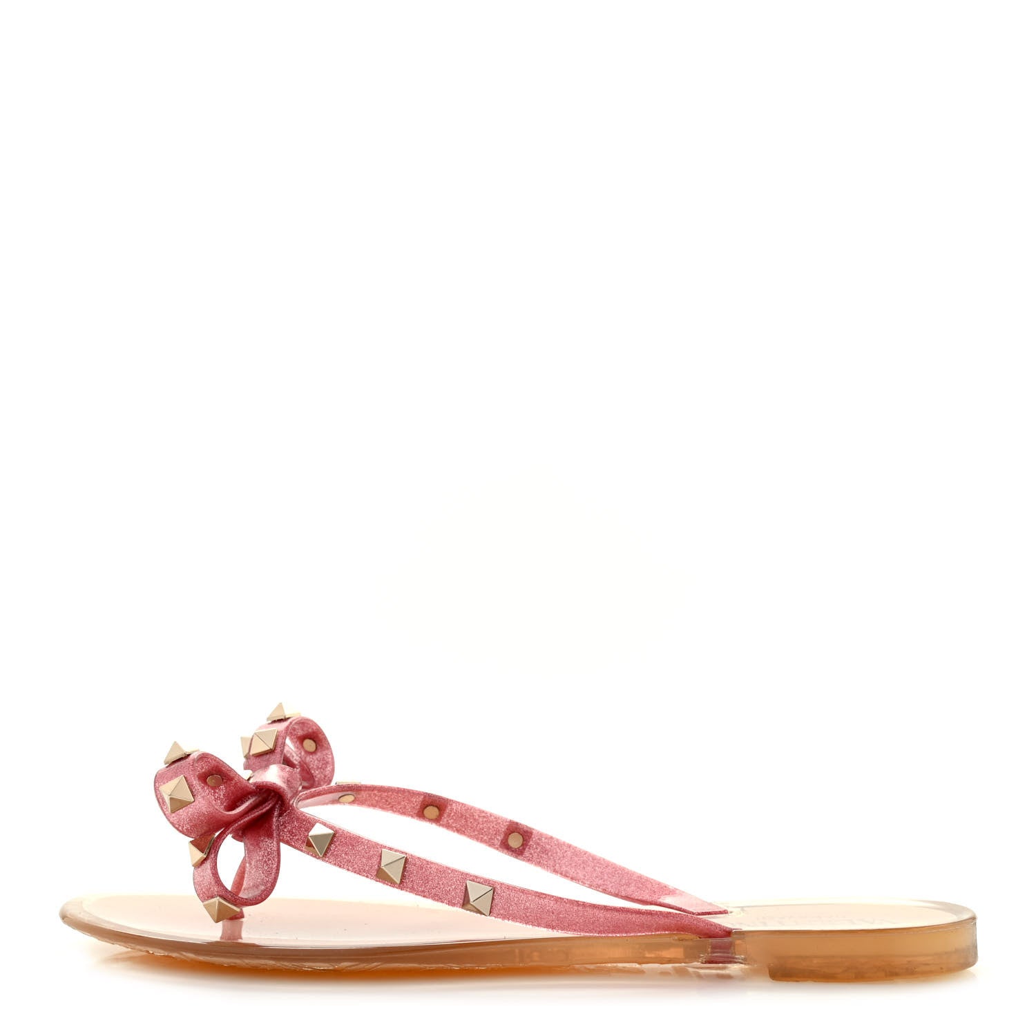 Valentino Garavani PVC Jelly Glitter Rockstud Bow Thong Sandals 39 Pink 1 of 9