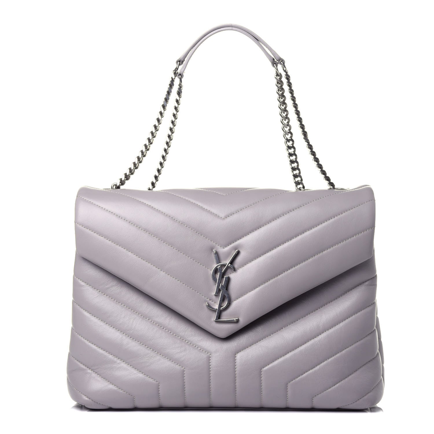 Saint Laurent Calfskin Y Quilted Monogram Medium Loulou Chain Satchel Granite 1 of 10