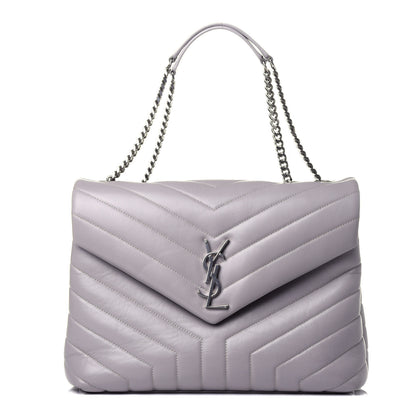 Saint Laurent Calfskin Y Quilted Monogram Medium Loulou Chain Satchel Granite 1 of 10