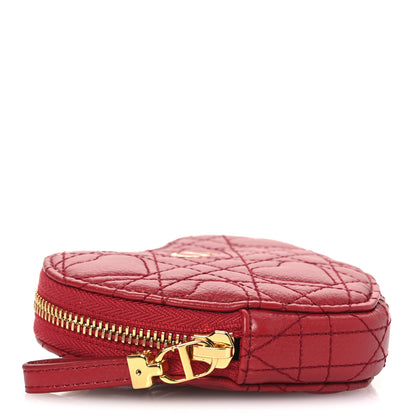 Christian Dior Calfskin Cannage Dioramour Caro Heart Pouch With Chain Bright Red 4 of 11