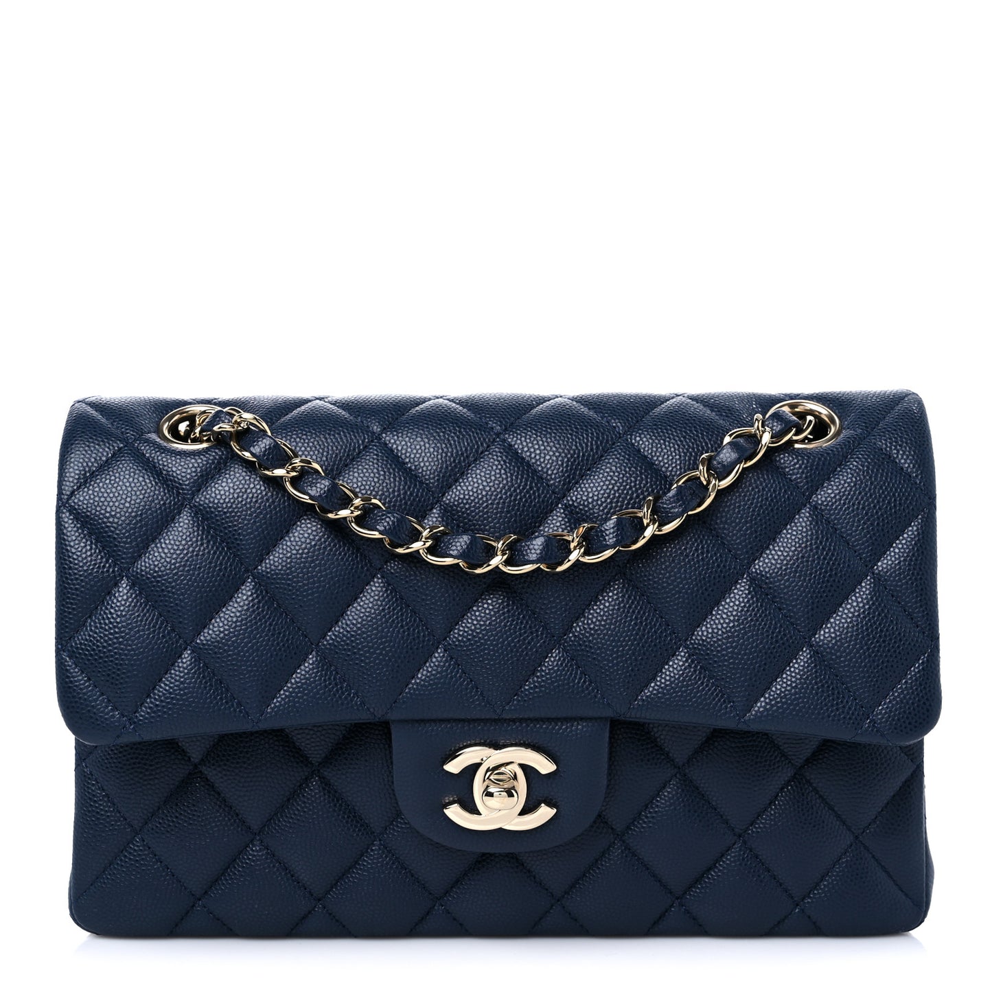 Caviar Quilted Small Double Flap Navy