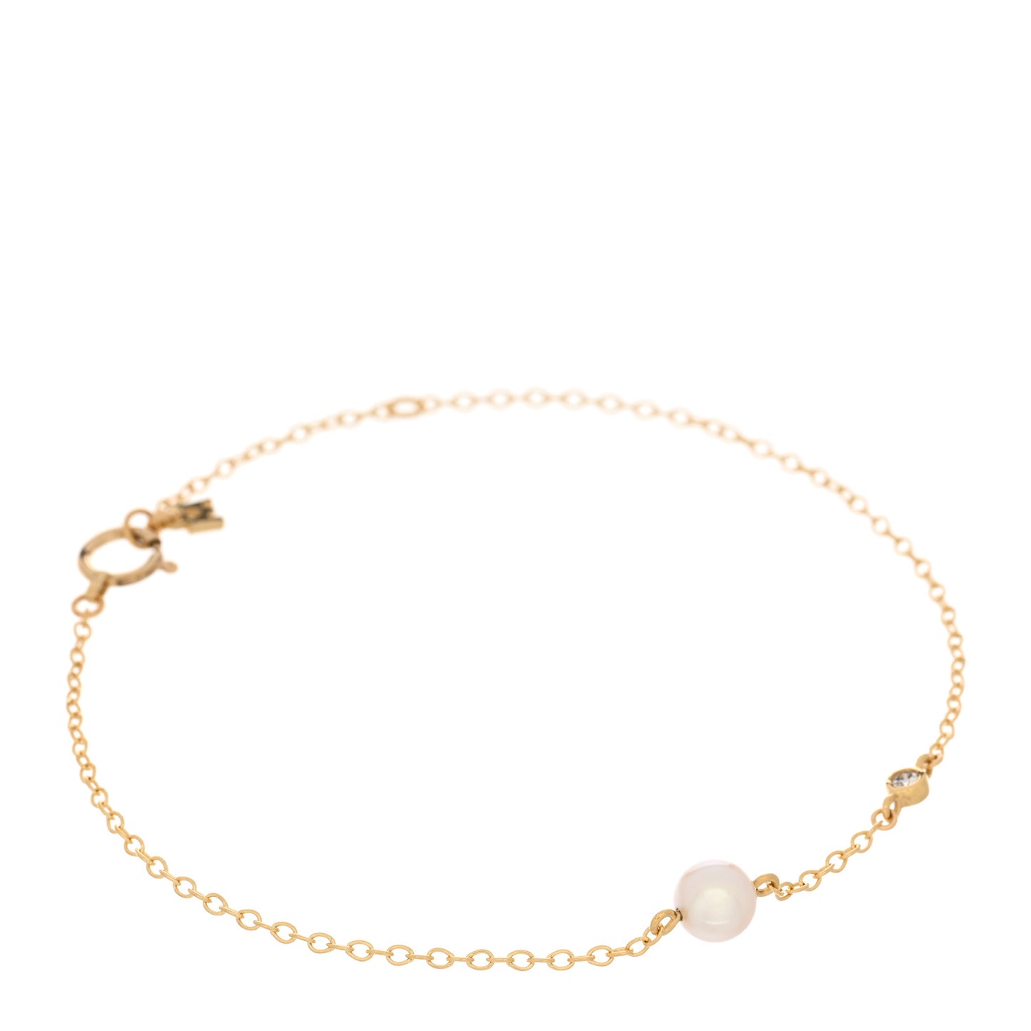 18K Yellow Gold Diamond Akoya Pearl 5mm Station Bracelet
