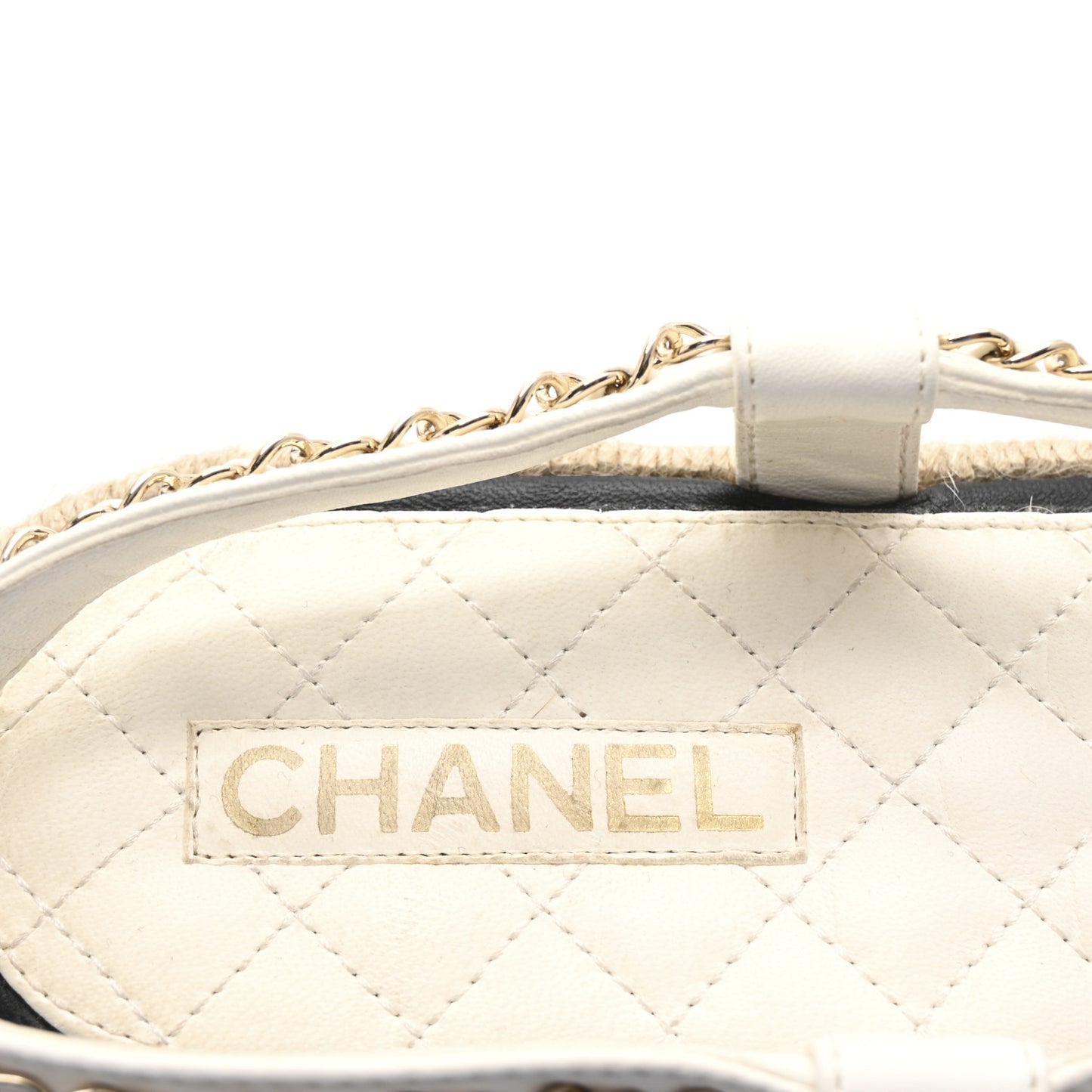 Lambskin Chain CC Thong Espadrille Sandals 41 White