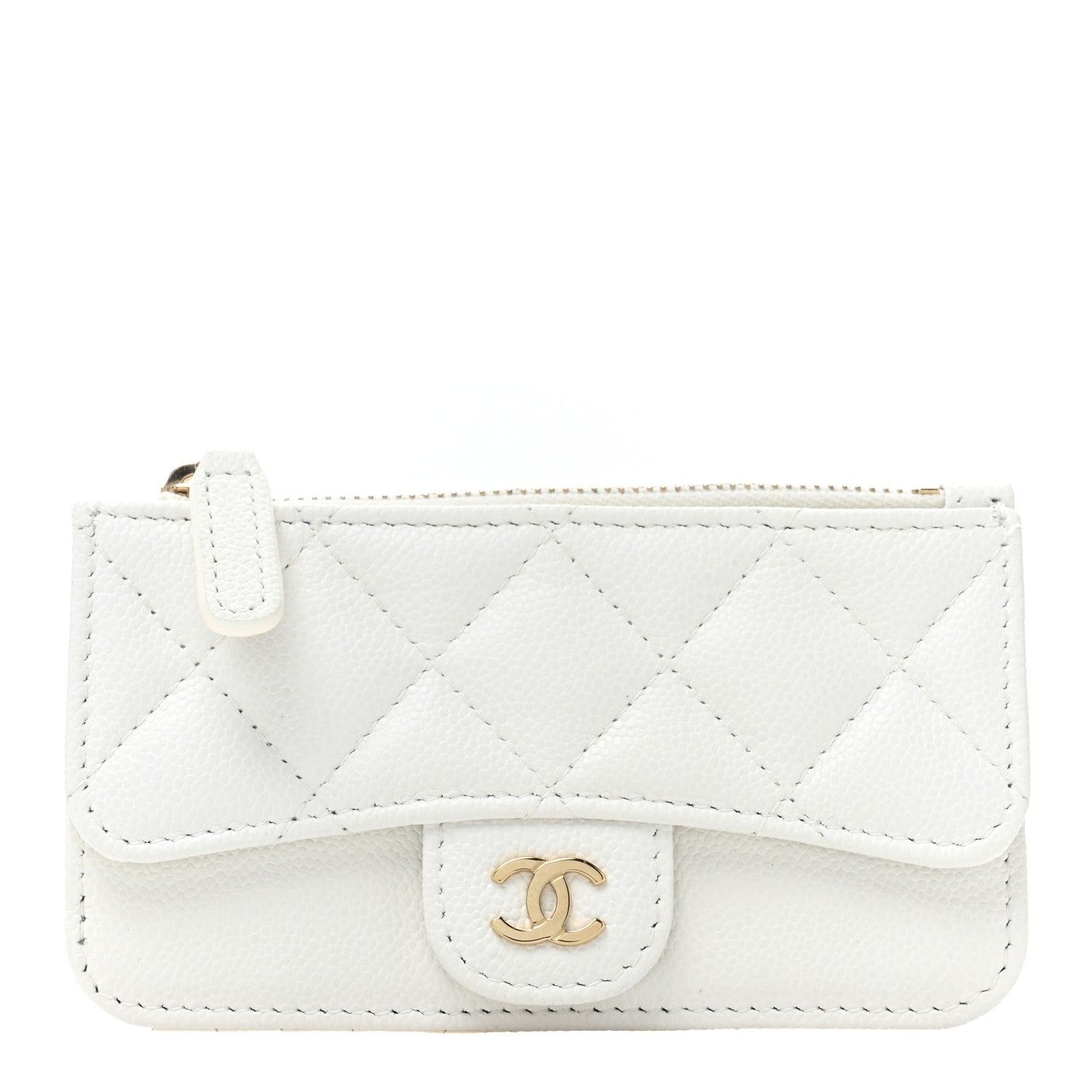 Chanel Caviar Quilted Flap Zip Card Holder White 1 of 11