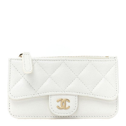 Chanel Caviar Quilted Flap Zip Card Holder White 1 of 11