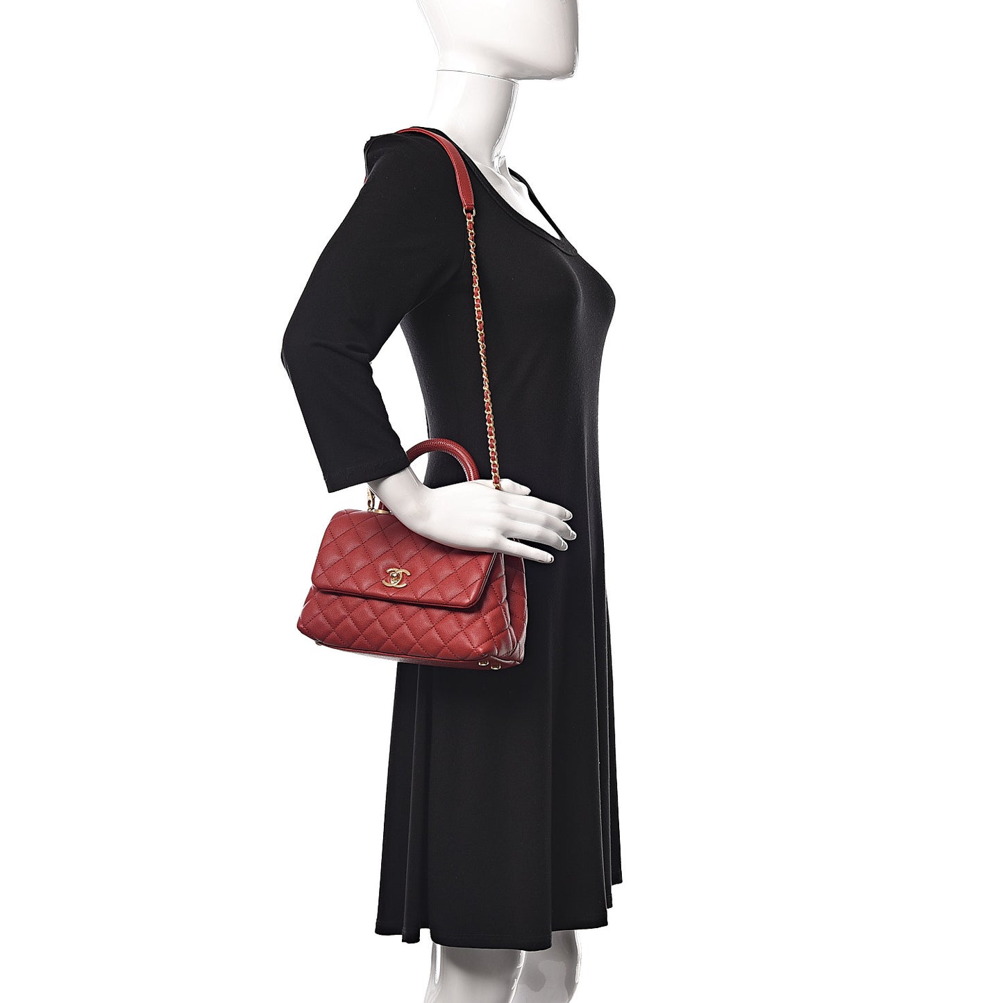 Caviar Lizard Quilted Mini Coco Handle Flap Red