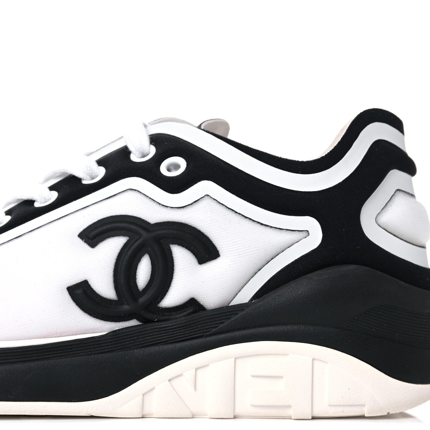 Chanel Lycra Womens CC Sneakers 39.5 White Black 11 of 12
