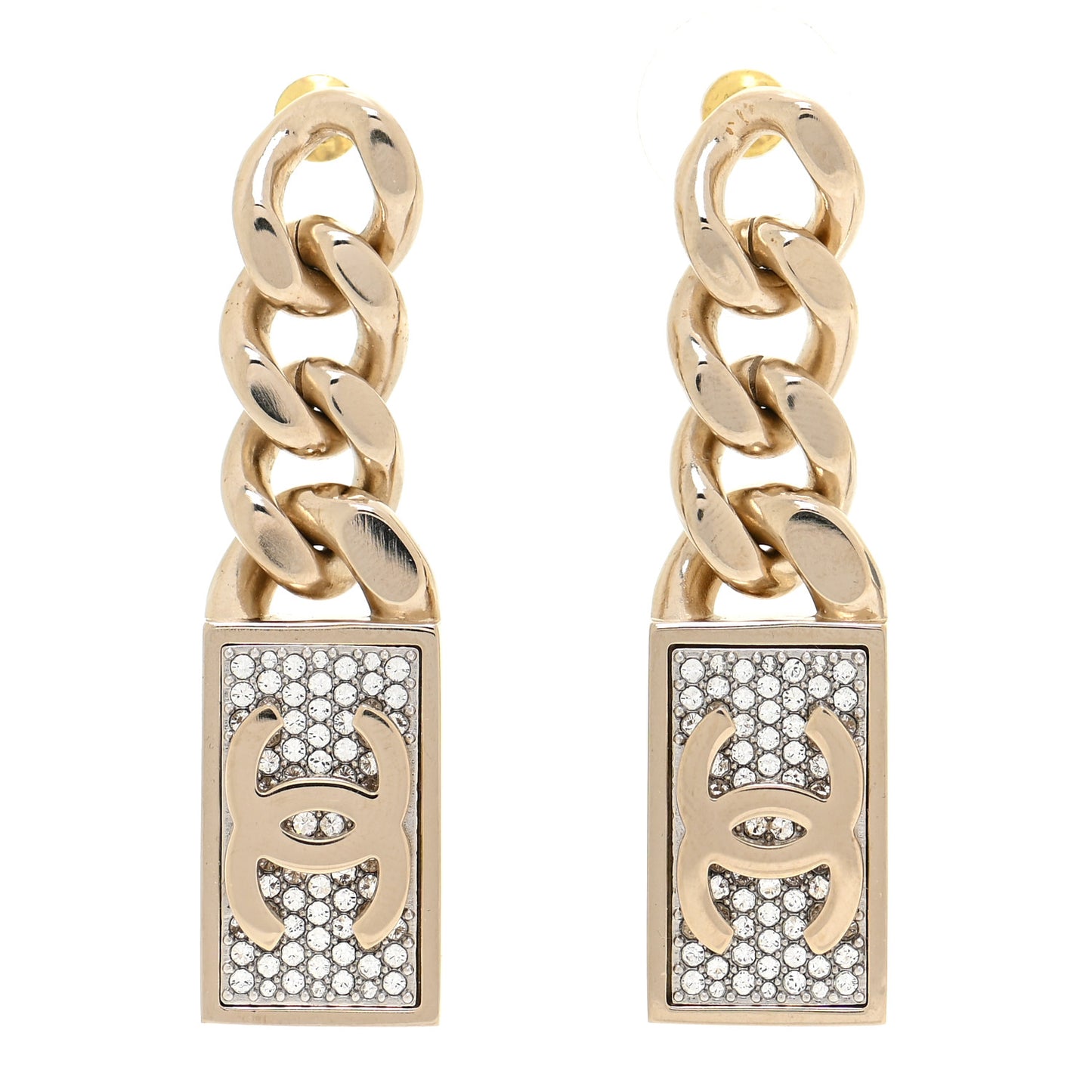 Crystal Dog Tag Charm Earrings Gold
