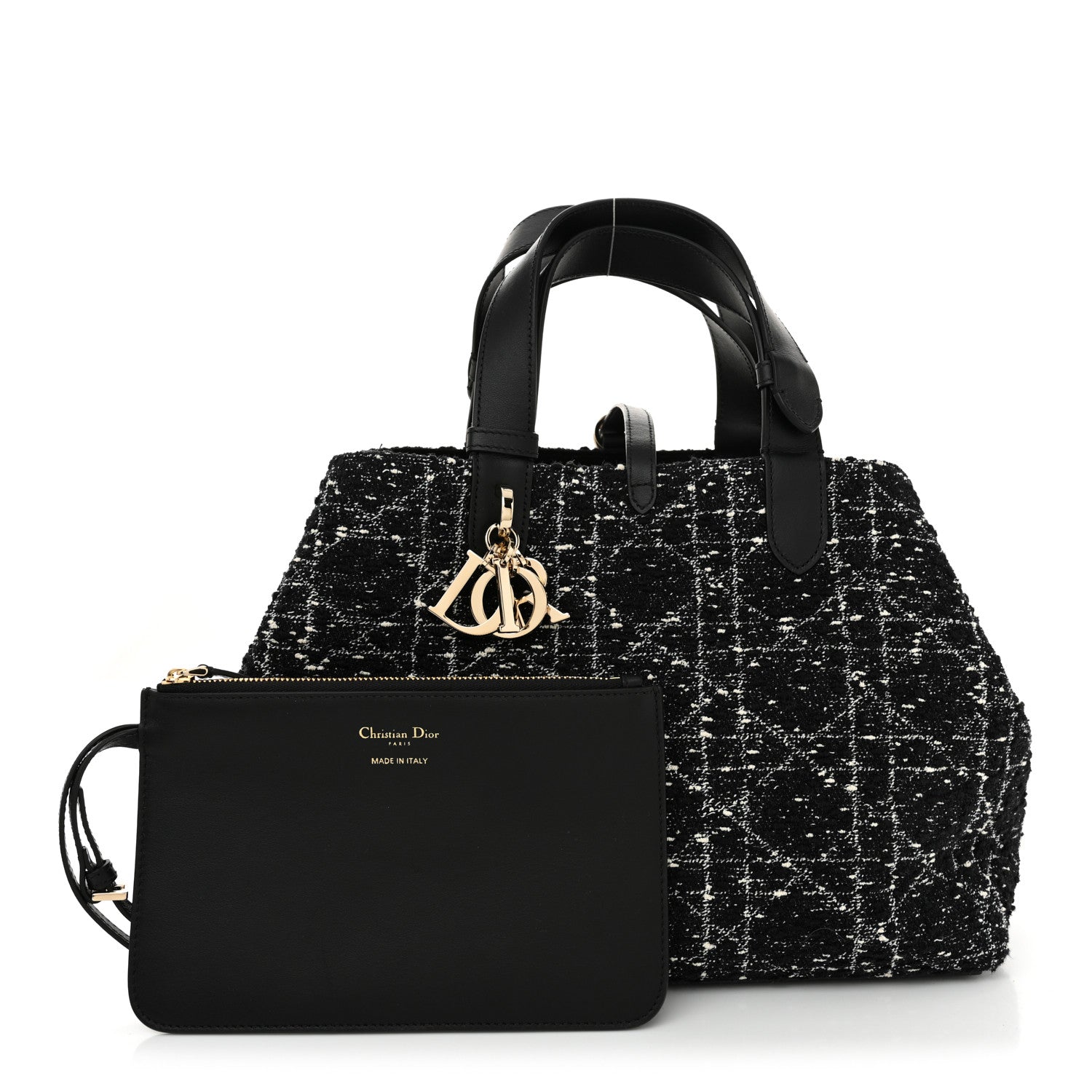 Christian Dior Calfskin Tweed Cannage Medium Toujours Black White