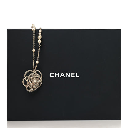 Chanel Pearl Crystal Lace Camellia Necklace Gold 5 of 5