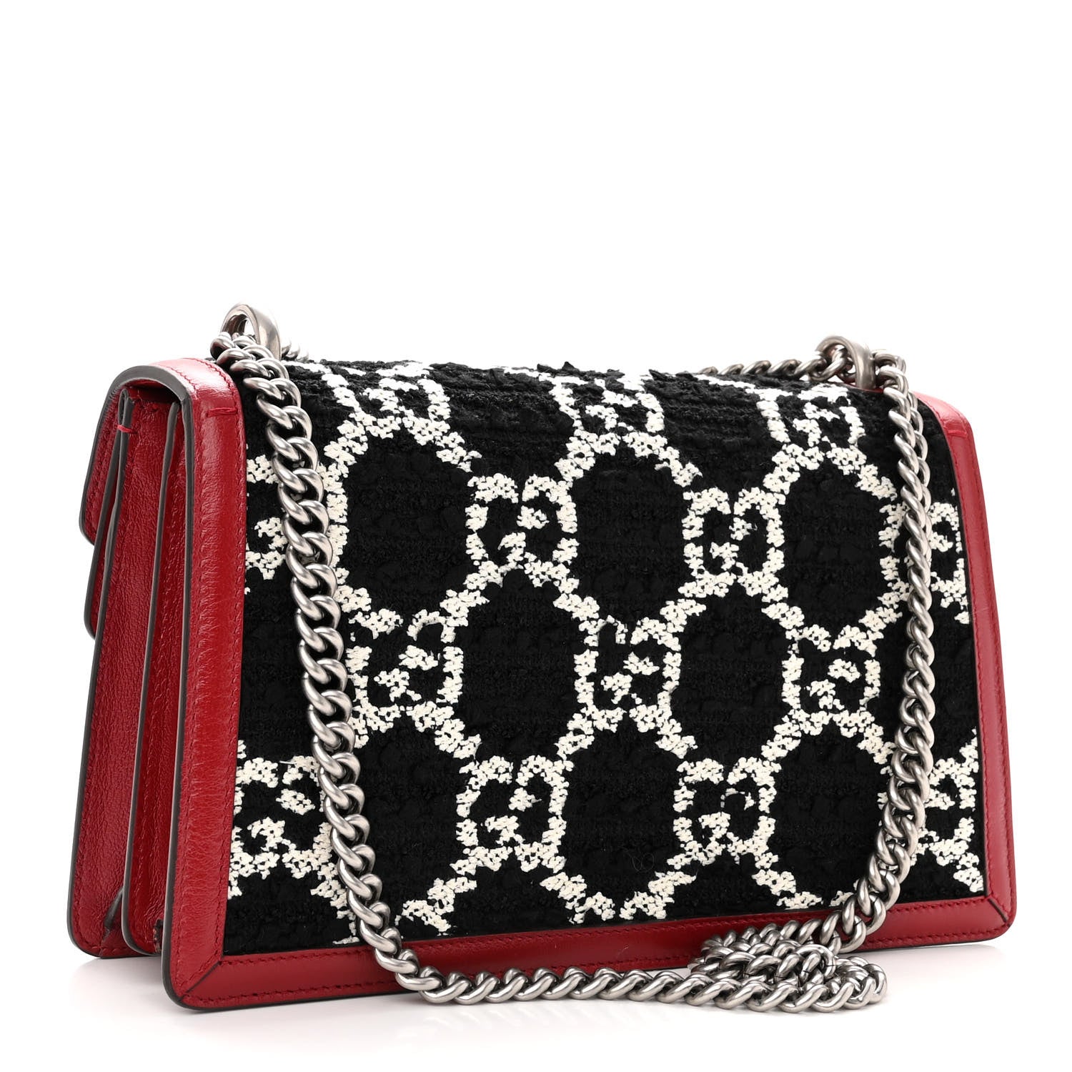 Gucci Tweed GG Monogram Small Dionysus Shoulder Bag Black White Romantic Cherry 3 of 12