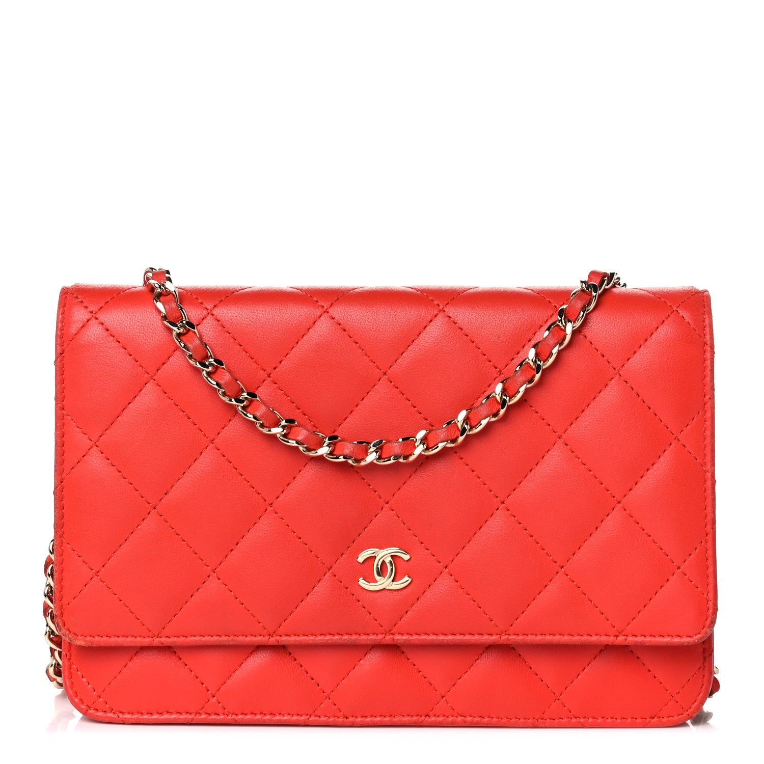 Chanel Lambskin Quilted Wallet On Chain WOC Red 1 of 13