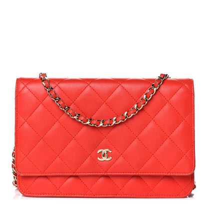 Chanel Lambskin Quilted Wallet On Chain WOC Red 1 of 13