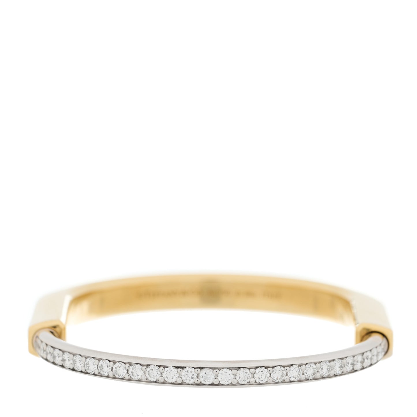 18K Yellow White Gold Diamond Tiffany Lock Half Pave Bangle Bracelet