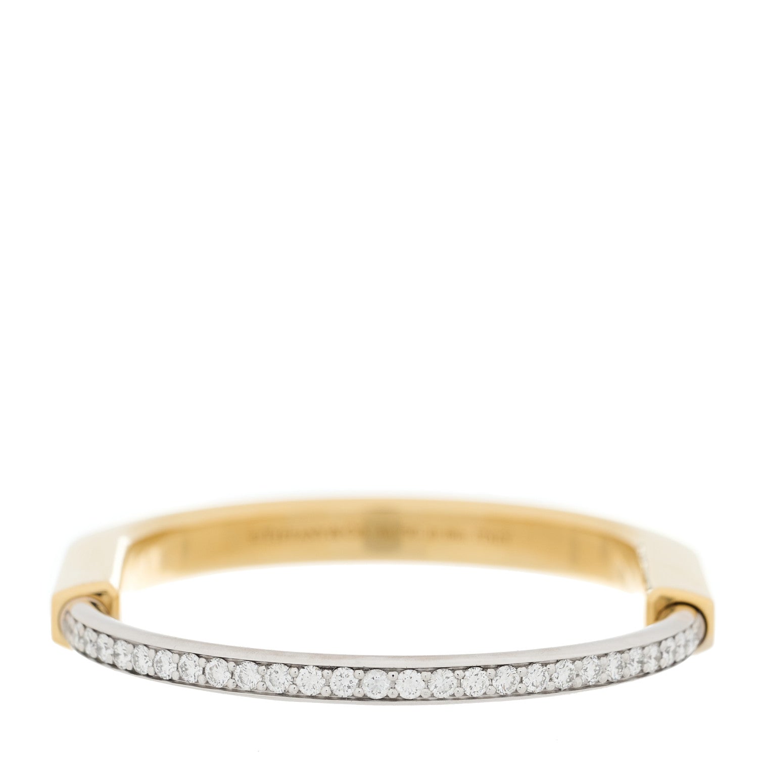 Tiffany 18K Yellow White Gold Diamond Tiffany Lock Half Pave Bangle Bracelet 4 of 7