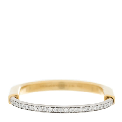 Tiffany 18K Yellow White Gold Diamond Tiffany Lock Half Pave Bangle Bracelet 4 of 7