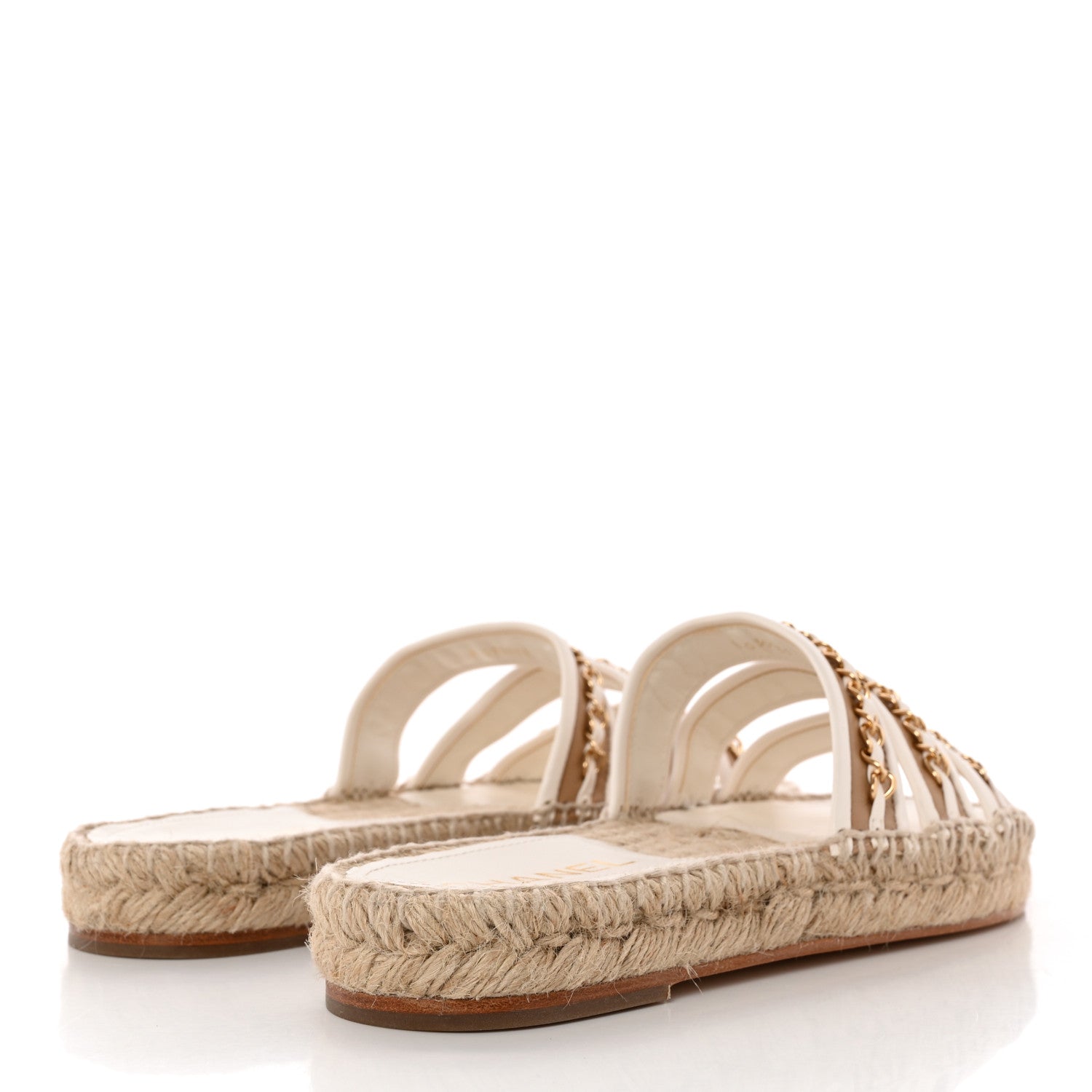 Chanel Lambskin Chain Espadrille Slip On Sandals 38 White 4 of 11