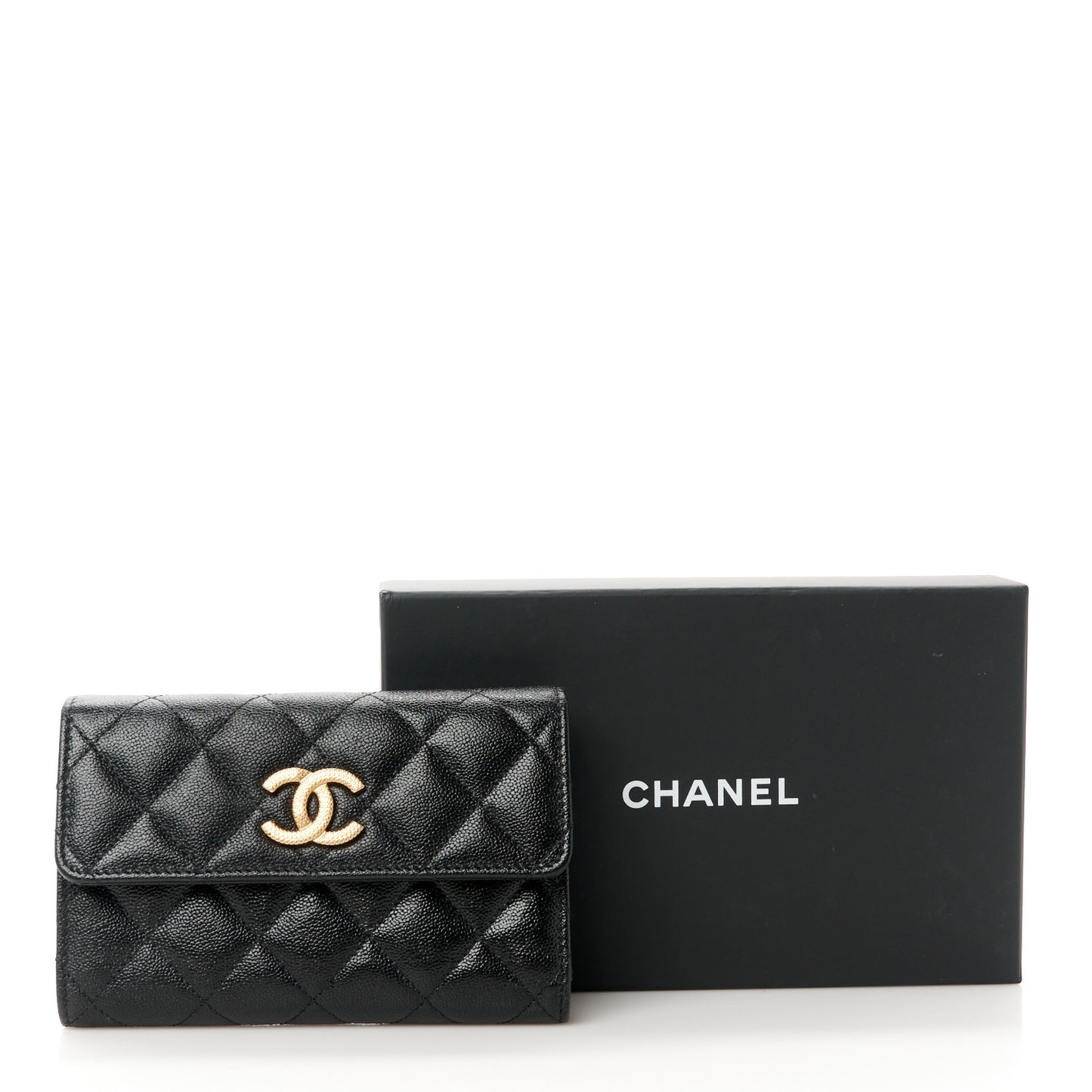 Caviar Quilted Studded CC Medium Flap Wallet Black