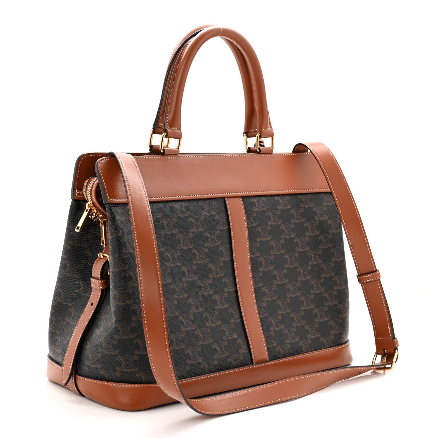 Celine Triomphe Canvas Calfskin Cabas De France Handbag Tan 3 of 12