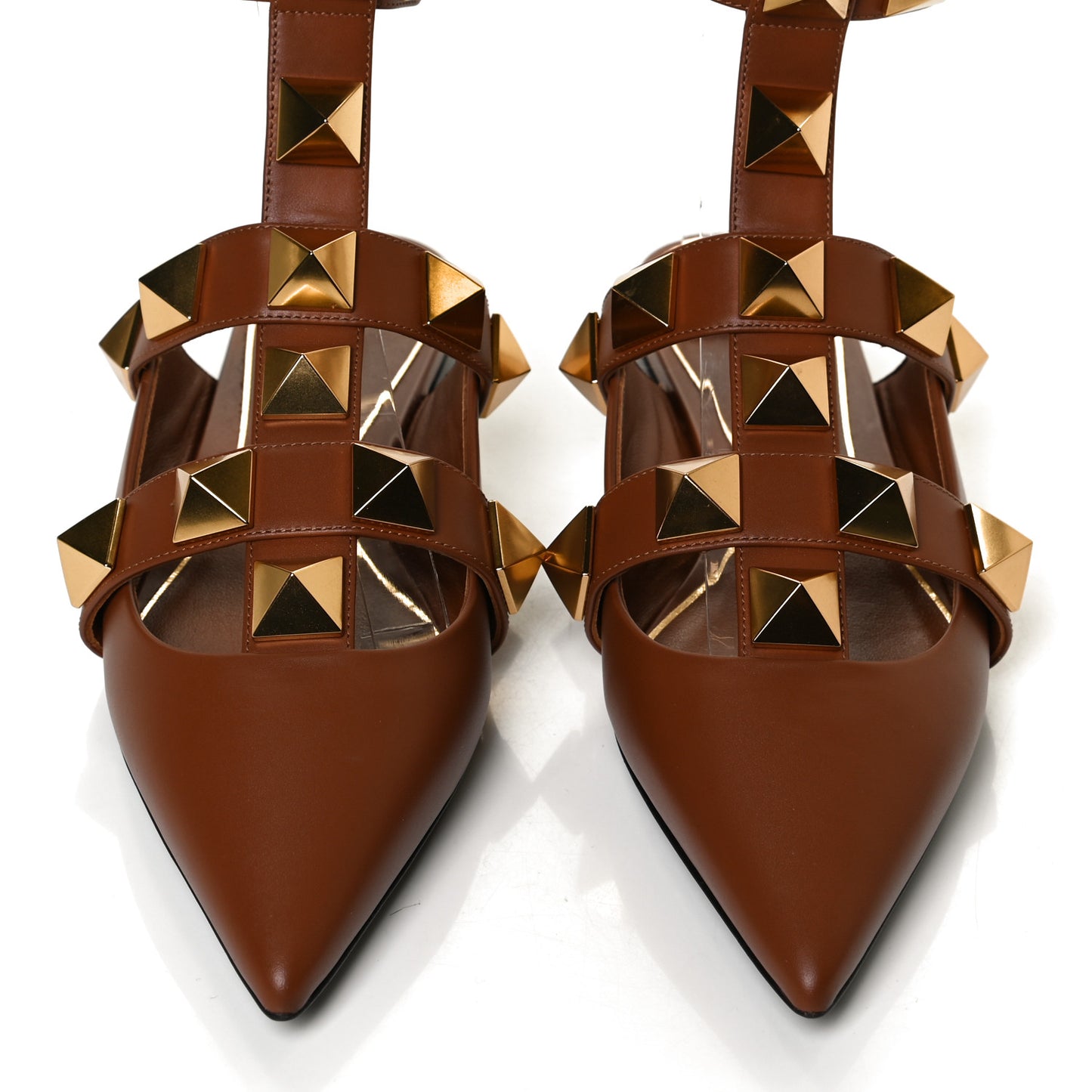 Calfskin Roman Stud Ankle Strap Flat Mules 37 Selleria
