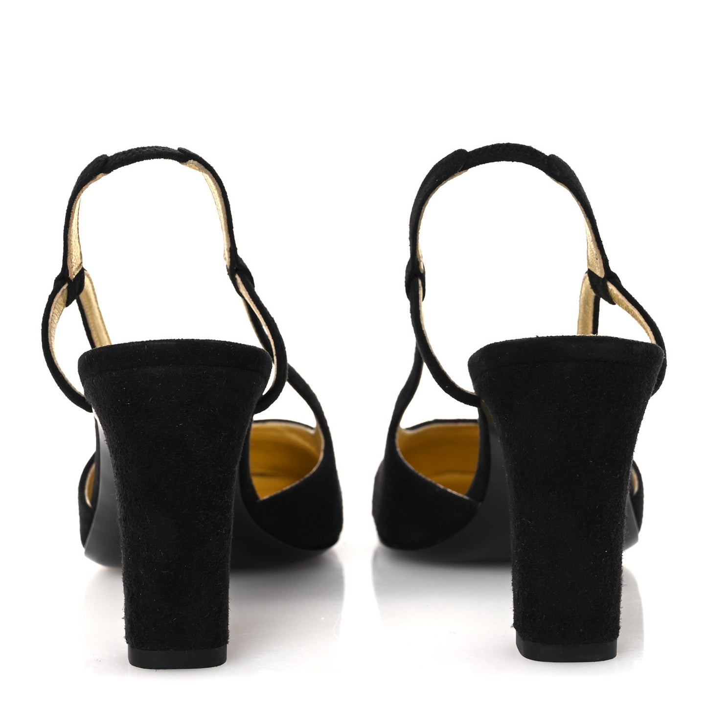 Kid Suede Metallic Lambskin Cap Toe CC Slingback Pumps 40 Black Gold