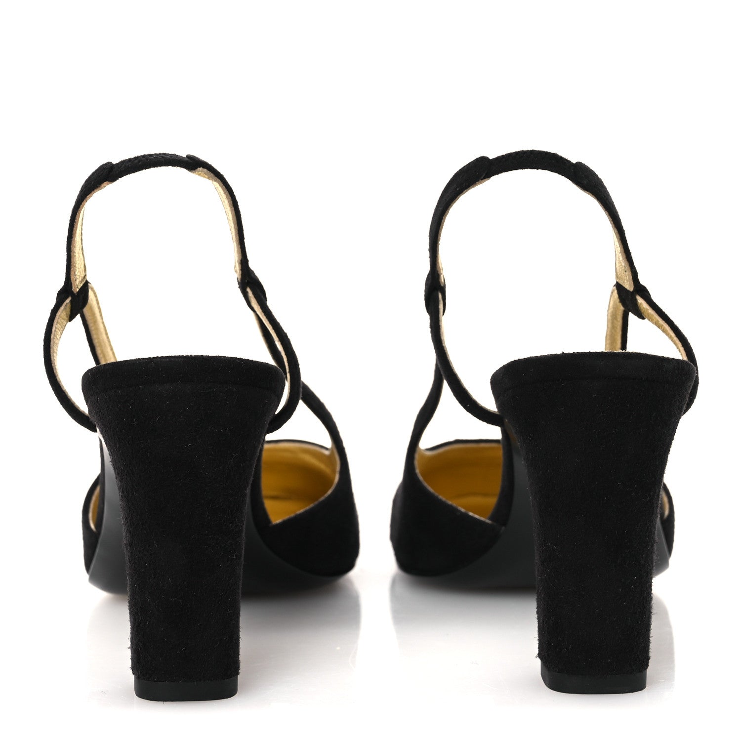 Chanel Kid Suede Metallic Lambskin Cap Toe CC Slingback Pumps 40 Black Gold 6 of 13
