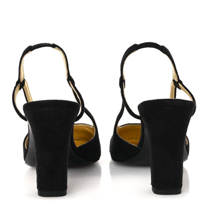Chanel Kid Suede Metallic Lambskin Cap Toe CC Slingback Pumps 40 Black Gold 6 of 13