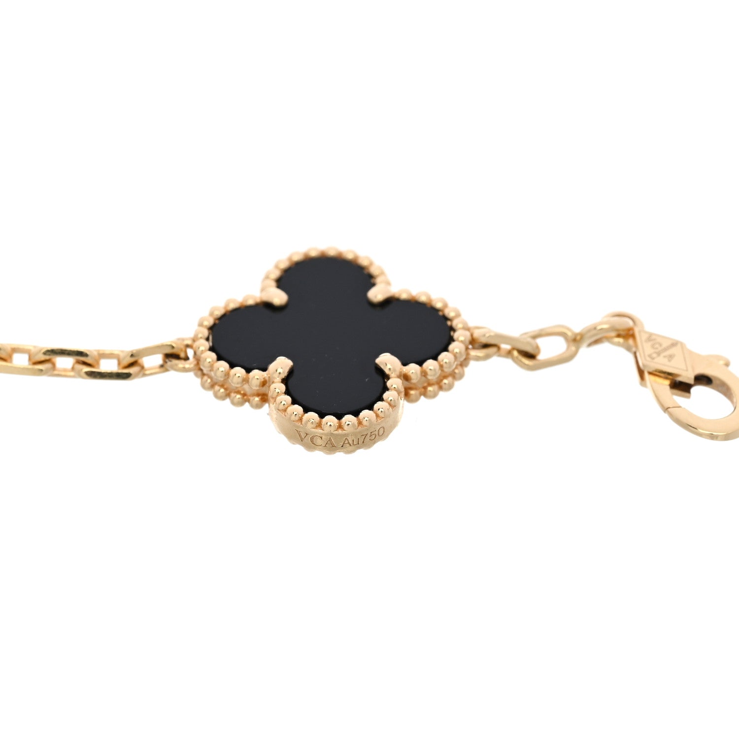 Van Cleef & Arpels 18K Yellow Gold Black Onyx 5 Motifs Vintage Alhambra Bracelet 4 of 5