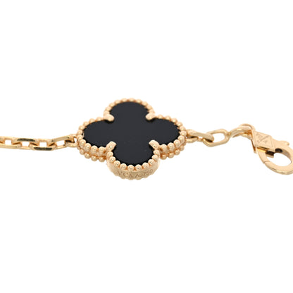 Van Cleef & Arpels 18K Yellow Gold Black Onyx 5 Motifs Vintage Alhambra Bracelet 4 of 5
