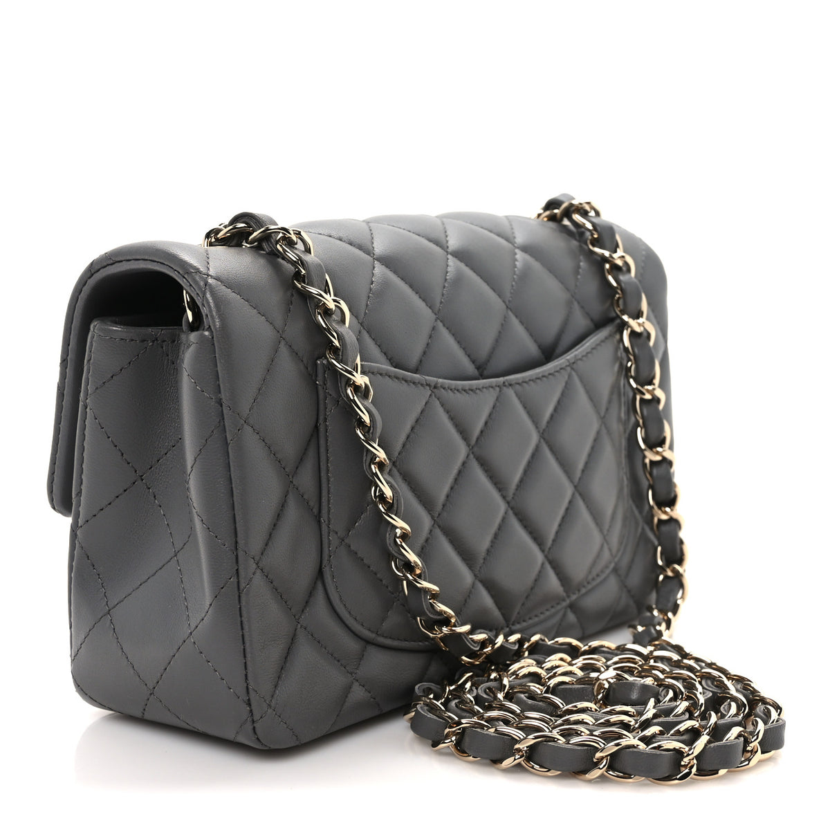 Lambskin Quilted Mini Rectangular Flap Dark Grey
