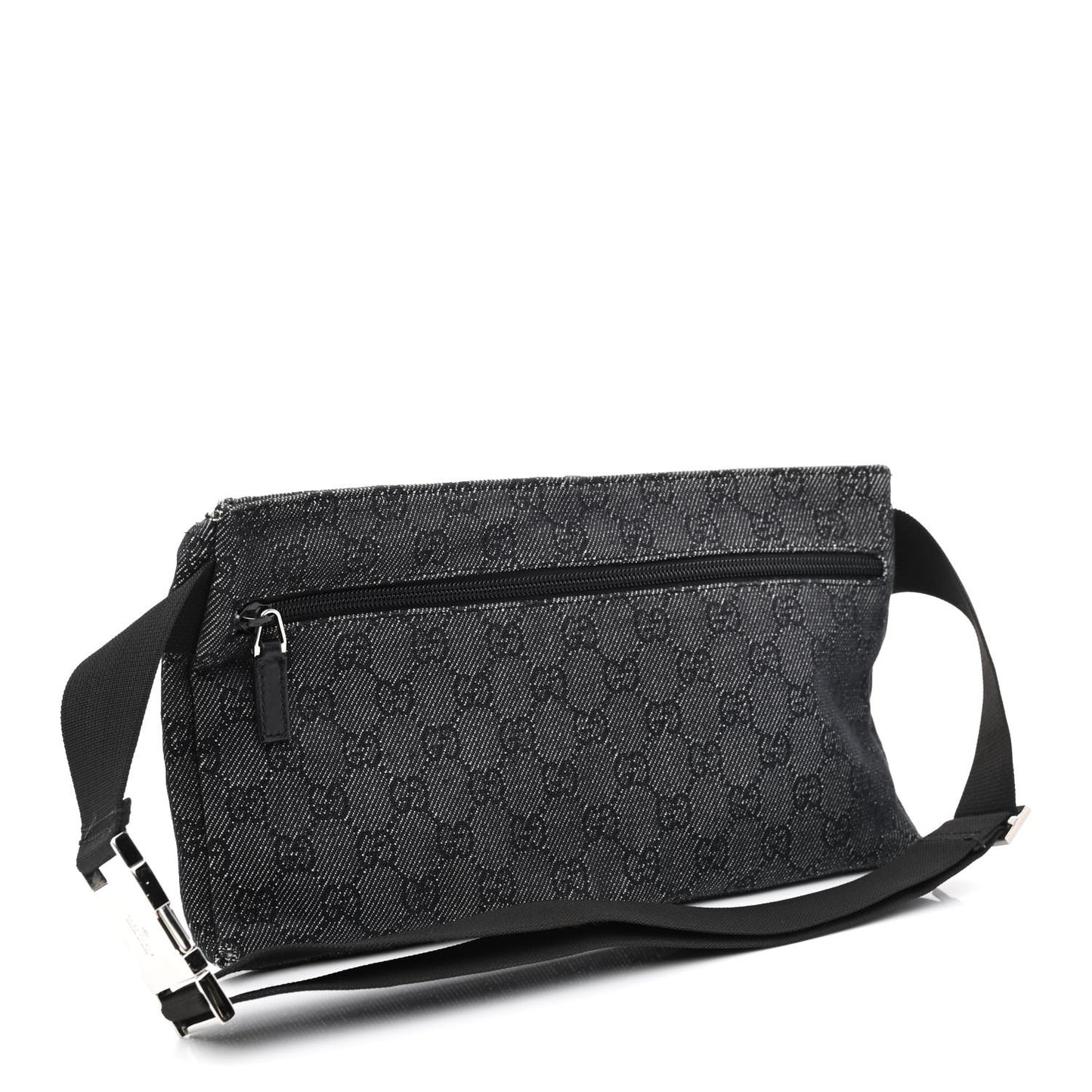 GG Denim Monogram Double Pocket Belt Bag Black