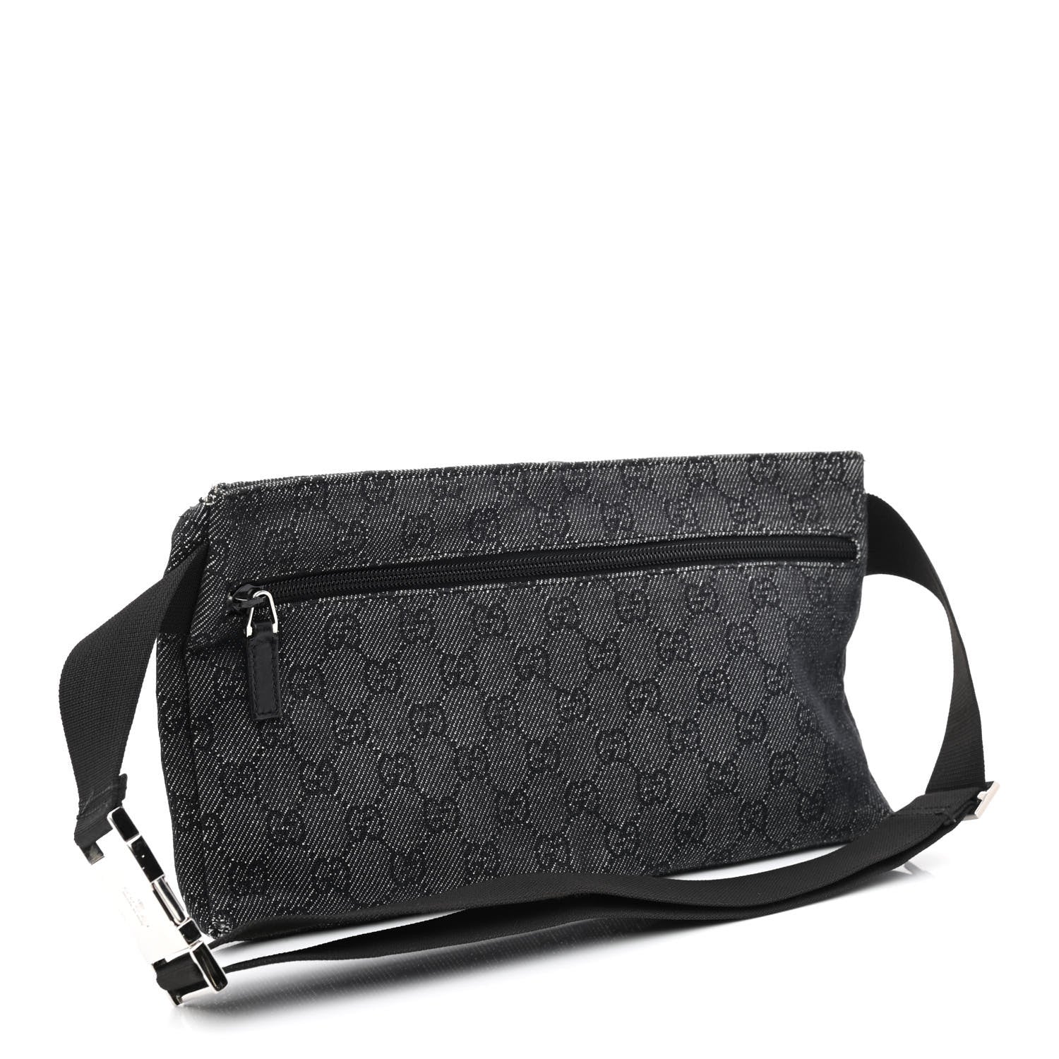 Gucci GG Denim Monogram Double Pocket Belt Bag Black 3 of 11