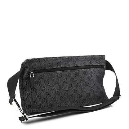 Gucci GG Denim Monogram Double Pocket Belt Bag Black 3 of 11