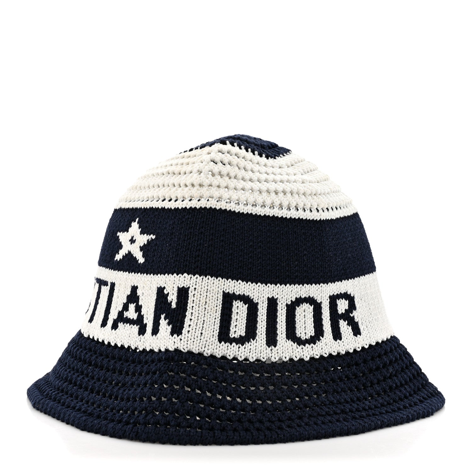 Christian Dior Cotton Blend Knitted D-Tulipe Cloche Hat M Blue White 1 of 9