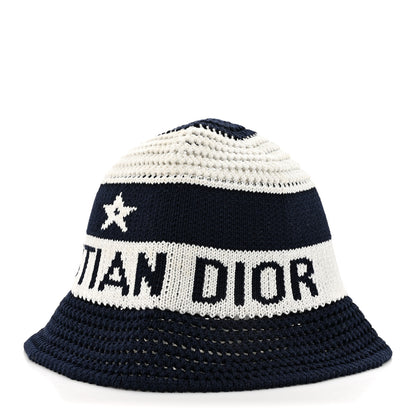 Christian Dior Cotton Blend Knitted D-Tulipe Cloche Hat M Blue White 1 of 9