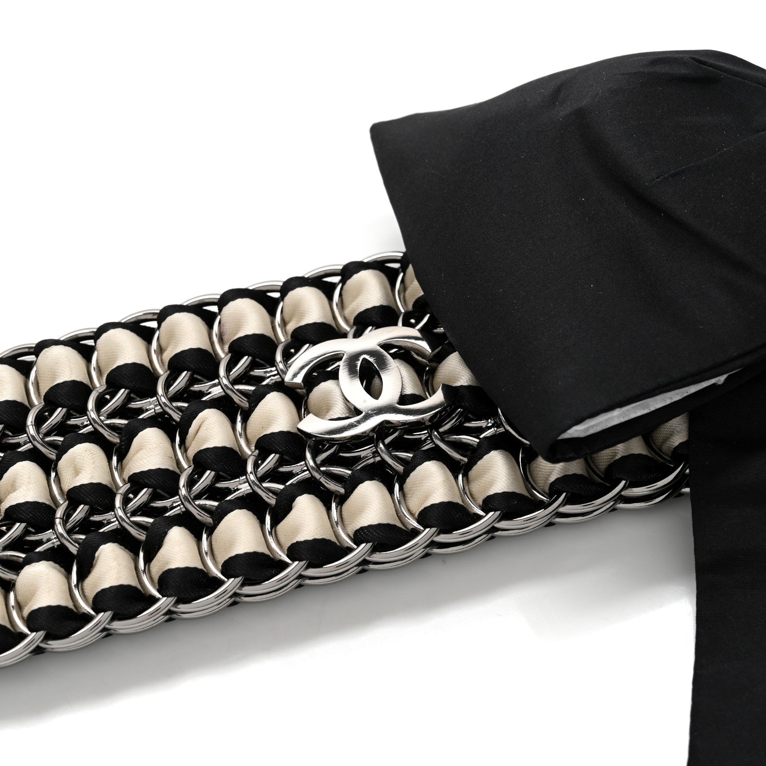 Chanel Grosgrain Silk Chain CC Bow Belt Black Ecru 7 of 8