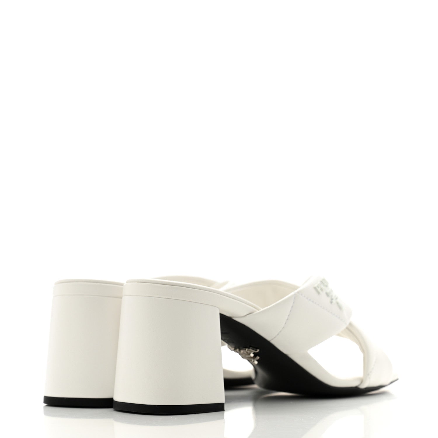 Prada Nappa Logo Quilted Crisscross 65mm Block Heel Slide Sandals  36 White 5 of 9