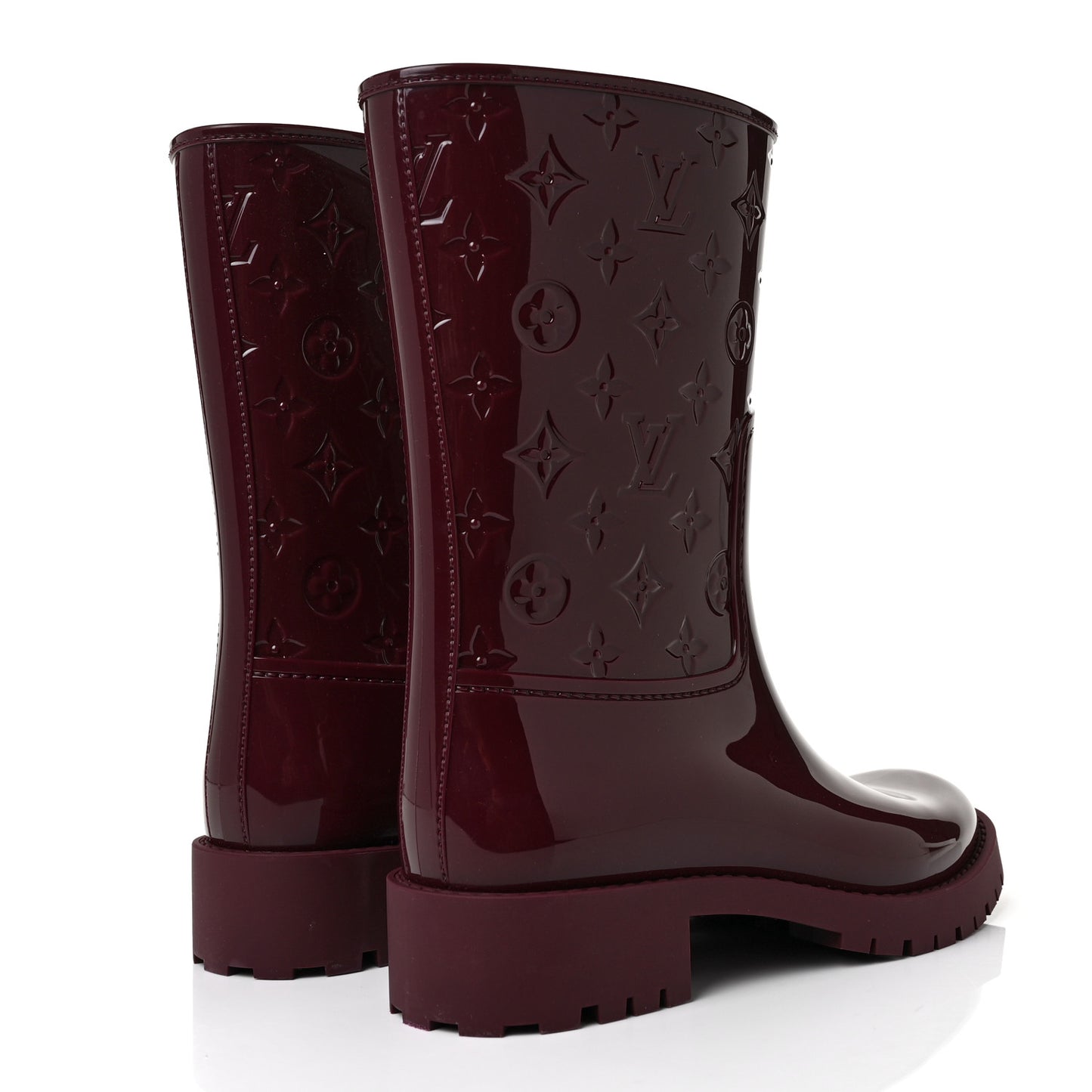 Rubber Embossed Monogram Drops Flat Half Boots 39 Burgundy