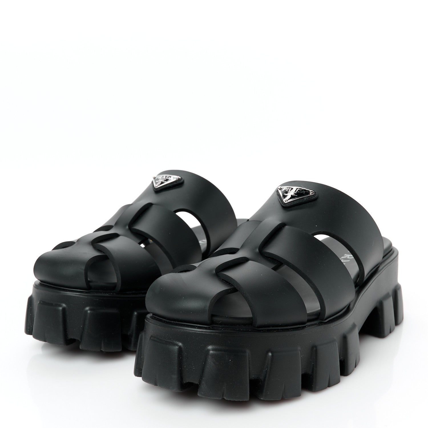 Prada Foam Rubber Triangle Logo Monolith 55mm Cage Sandals 41 Black 3 of 10